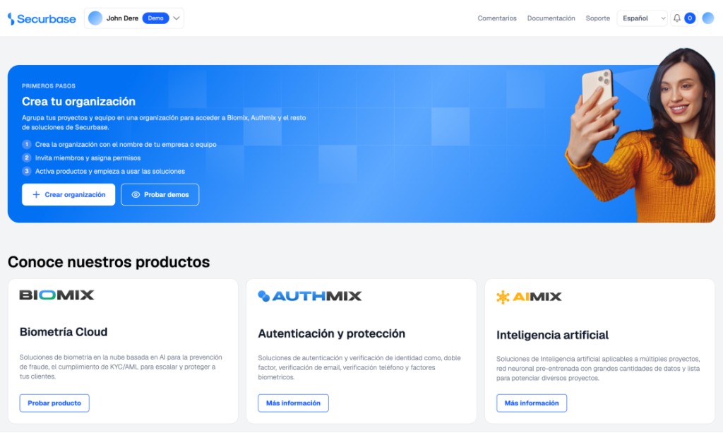 Portal home — Getting Started banner with the Create organization button