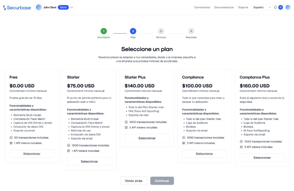 Organization wizard — step 2 (Plan): subscription plan selection