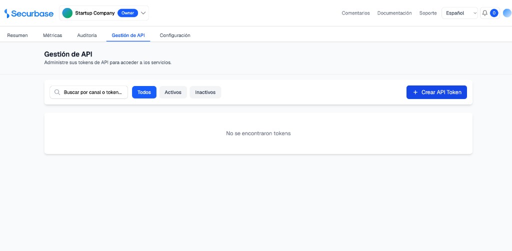 API Management — token list and create button